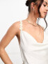 Фото #3 товара ASOS DESIGN satin cowl neck mini slip dress with daisy trim straps in ivory