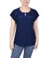 Petite Grommet Neck Knit Short Extended Sleeve Top