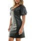 Фото #2 товара Juniors' Faux-Leather Puff-Sleeve Mini Dress