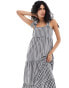 Фото #2 товара Miss Selfridge tiered gingham maxi dress with tie shoulders