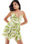 Фото #1 товара ASOS DESIGN frill detail cut out cami in dress in green zebra print