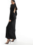 Фото #3 товара ASOS DESIGN satin long sleeve maxi dress with sheer panel detail in black