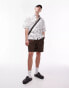 Topman short sleeve relaxed printed linen blend mix shirt in white