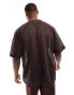 ASOS DESIGN oversized t-shirt with v neck in brown open fabric