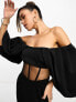 Фото #7 товара ASOS DESIGN off shoulder draped sleeves corset mesh insert midi dress in black