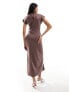 ASOS DESIGN high neck midi dress with capped sleeve & seam detail in taupe Серо-коричневый, 44 - фото #3