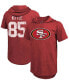 ფოტო #1 პროდუქტის Men's George Kittle Heathered Scarlet San Francisco 49Ers Name Number Tri-Blend Hoodie T-shirt