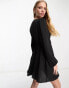 Фото #8 товара ASOS DESIGN long sleeve tie front mini tea dress in black