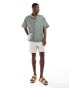 Jack & Jones boxy fit revere collar shirt with flower embroidery in khaki Agavengrün, L - Chest 104cm - фото #4