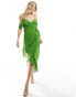 Фото #1 товара Mango asymmetric ruffled midi dress in green