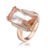 ფოტო #1 პროდუქტის Sterling Silver with Rose Gold Plated Champagne Radiant Cubic Zirconia Solitaire Accented with Clear Round Cubic Zirconias Cocktail Ring