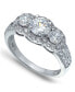 Cubic Zirconia Round 3 Stone Halo Ring in Silver Plate