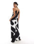 Фото #2 товара ASOS DESIGN textured racer neck maxi dress with twist waist detail in black abstract print