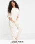 ASOS DESIGN Petite lounge lightweight slubby sweat & jogger set in oatmeal