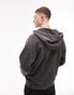 Topman relaxed zip through hoodie in washed black - BLACK