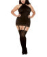 Фото #1 товара Women's Plus Size Sheer Halter Garter Dress with Attached Garters and Stockings Lingerie Set
