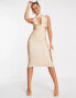 Фото #4 товара ASOS DESIGN bodycon bandage midi dress with cut out in blush