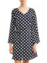 Фото #1 товара Love Sadie Womens Navy/White Polka Dot Bell Sleeve V-Neck A-Line Dress Size M