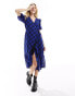 Wednesday's Girl wrap detail check midaxi dress in blue