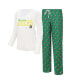 ფოტო #1 პროდუქტის Women's White, Green Oregon Ducks Long Sleeve V-Neck T-shirt and Gauge Pants Sleep Set