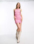 Фото #2 товара Pieces halter neck mini dress in pink space dye