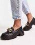 Pimkie chunky loafer with gold chain detail in black