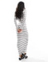 ASOS DESIGN knitted stripe maxi dress with pink trim