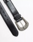 ASOS DESIGN leather woven belt with western buckle in black