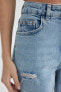 Фото #4 товара Mary Vintage Straight Fit Yırtık Detaylı Yüksek Bel Paça Ucu Kesik Bilek Boy Jean Pantolon
