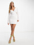 Фото #2 товара ASOS DESIGN broderie long sleeve mini dress with cut out in white