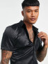 ASOS DESIGN skinny satin shirt in black