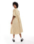 Glamorous smock midi dress with bow front in beige brown stripe