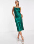 Little Mistress Petite satin cowl neck midi dress in emerald green