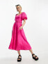 & Other Stories linen puff sleeve belted midaxi dress in pink