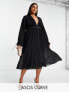Фото #1 товара ASOS DESIGN Curve pleated blouson sleeve midi dress with belt detail in black