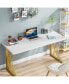 55 Large Modern Computer Desk, White & Gold Luxury Laptop PC Student Table, Makeup Vanity Table with Thick Frame & Strong Legs, Sturdy Writing Workstation for Home & Office