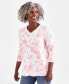 Фото #1 товара Petite Tonal Floral 3/4-Sleeve V-Neck Tunic, Created for Macy's