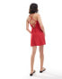 Фото #3 товара Miss Selfridge poplin lace back mini dress in red