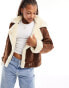 Only faux shearling aviator jacket in brown M - фото #2