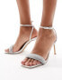 Steve Madden Entice mid heeled sandals in silver with irridescent diamante strap