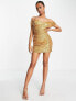 Фото #3 товара In The Style exclusive sequin off shoulder mini dress in gold