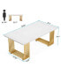 Tribe signs 70.9" Modern Office Desk, Wooden Computer Desk, Large Workstation for Home Office, Study Writing Desk, Small Conference Table for Meeting Room (White and Gold)