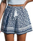 Фото #1 товара Women's Navy-and-White Geo Flared Leg Shorts