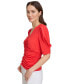 Фото #4 товара Women's V-Neck Ruched Knit Elbow-Sleeve Top