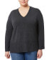 ფოტო #1 პროდუქტის Plus Size Solid V-Neck High-Cuff Sweater