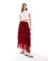 Фото #1 товара Miss Selfridge chiffon tiered maxi skirt in red