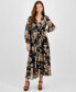 ფოტო #1 პროდუქტის Women's Floral Chiffon V-Neck Pleated Dress