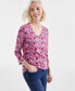 Women's Printed 3/4 Sleeve V-Neck Top, Created for Macy's Poppy Pink, XL - фото #1