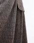 Фото #10 товара Topshop co-ord stripe linen wide leg pleated trouser in brown