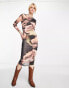 Object printed mesh midi dress in multi Schwarzer Palmenaufdruck, XS - EU 34-36 - фото #4